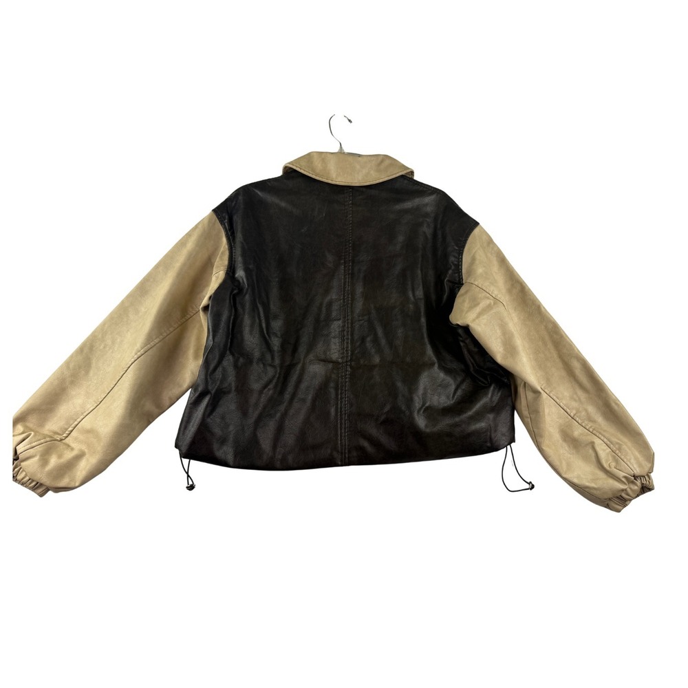 Lioness Nirvana Bomber Jacket XS Two Tone Faux Leather Brown Tan Cropped NWT - Picture 2 of 7